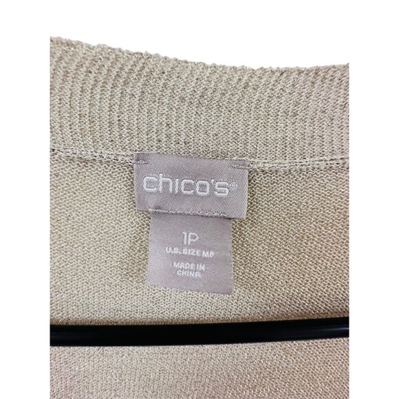 ✌️ 2/$40 ✌️ Chico's Long Gold Shimmer Cardigan with V Pattern sz Petite Small - Picture 4 of 8
